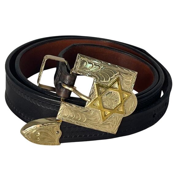Bob Dunn Curious George Aspen Leather Western Belt w/ Star of David Buckle Rare - Picture 1 of 8